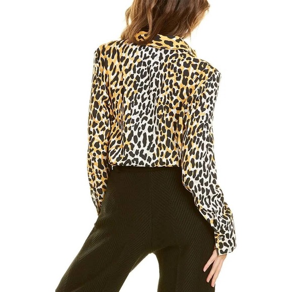 NWOT ST. JOHN $399 Crepe Black Leopard Print Blouse Size L - Picture 2 of 7